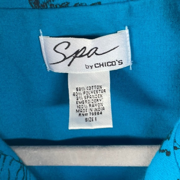 Chico's Blue 2 Piece Jacket & Sleeveless Tank Top with Artistic Design; M/8 - Picture 8 of 14